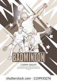 badminton poster design. hand drawn vector of badminton players