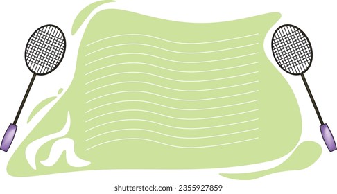 Fondo de presentación de Badminton espacio de texto verde con decoración de raqueta de insignia para notas