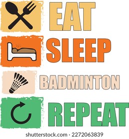 Badminton Print Ready Graphics for Player Jersey, Shirt, Tee, Caps and more. Funny Colorful Sport Saying and Design for Print on Demand Business.