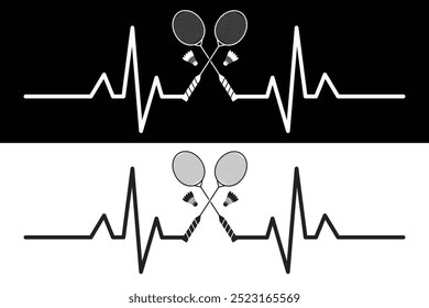 Badminton mit Puls, Life line Badminton, Badminton Lover, Vektor, Badminton Love Vektor, Vektor, Silhouette, Sport Silhouette, Schläger