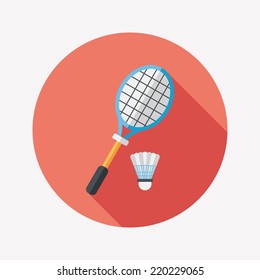 badminton racket and ball flat icon with long shadow,eps10