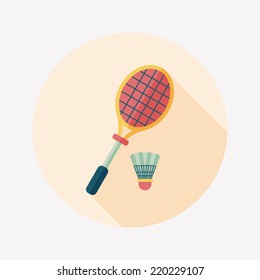 badminton racket and ball flat icon with long shadow,eps10