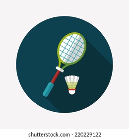 badminton racket and ball flat icon with long shadow,eps10