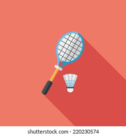 badminton racket and ball flat icon with long shadow,eps10