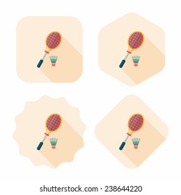 badminton racket and ball flat icon with long shadow, eps10