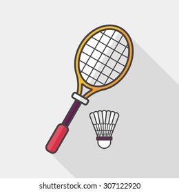 badminton racket and ball flat icon with long shadow,eps10