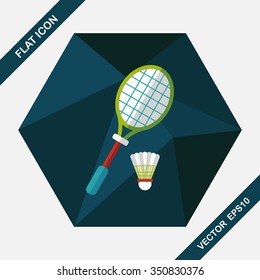 badminton racket and ball flat icon with long shadow,eps10