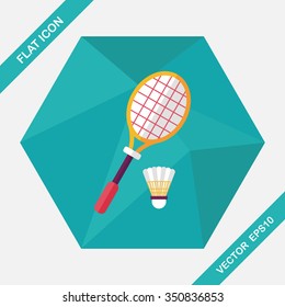 badminton racket and ball flat icon with long shadow,eps10