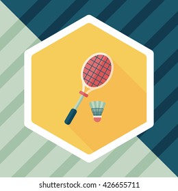 badminton racket and ball flat icon with long shadow,eps10