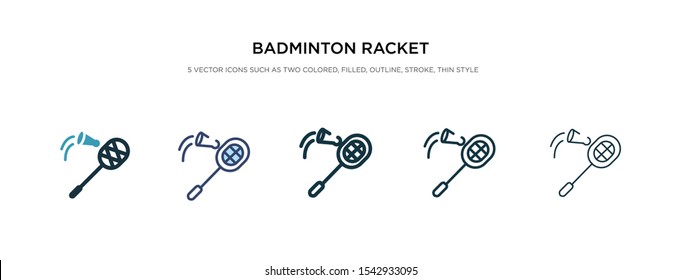 badminton racket and feather icon in different style vector illustration. two colored and black badminton racket and feather vector icons designed in filled, outline, line stroke style can be used