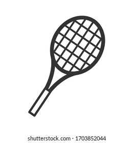 Badminton racket in a flat style. Vector line icon isolated on white background. Sports logo concept. Activity design template for website, mobile app, print. Vector stock illustration.