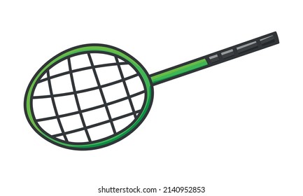 Badminton racket icon colored hand drawn doodle vector illustration. Isolated on white background. Element for label, packaging, book, print, sticker, showcase, web, mobile, poster, booklet.