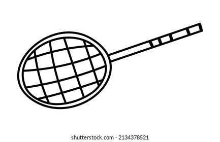 Badminton racket icon Doodle Vector Illustration. Isolated on a white background. Element for label, merchandise, print, logo, website.