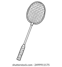 Vector aislado dibujado a mano de la ilustración de la raqueta de bádminton