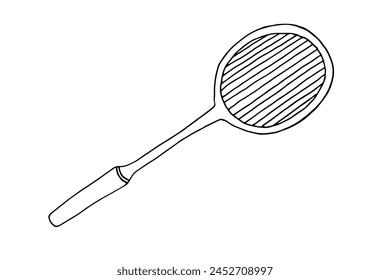 Badminton racket. Isolated vector illustration of item for sport game. Single sports facility Doodle illustration.