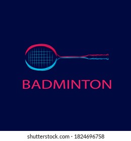 Diseño colorido del retrato de arte pop de la línea de la raqueta de Badminton con fondo oscuro. Ilustración del vector abstracto.