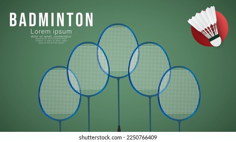 Raqueta de bádminton sobre fondo verde con espacio de copia para texto , ilustración Vector EPS 10