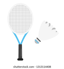 Badminton racket and shuttlecock flat style design vector illustration icon signs isolated on white background. Equipments of the sport game badminton.