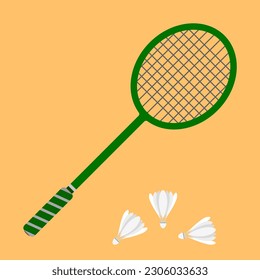 Badminton racket with shuttlecock in flat vector illustration design