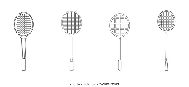 badminton racket and shuttlecock icon set.