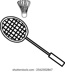 Badminton racket and shuttlecock icon vector illustration of sports equipment. 