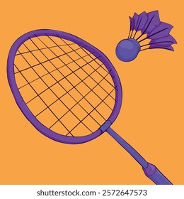  Badminton Racket with Shuttlecock illustration.  badminton sports illustration.  badminton concept