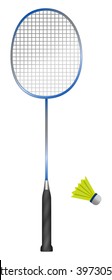 Badminton racket and shuttlecock isolated on white background