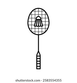 Badminton Racket and Shuttlecock Line Art Sport Icon Design