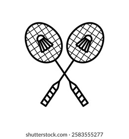 Badminton Racket and Shuttlecock Line Art Sport Icon Design