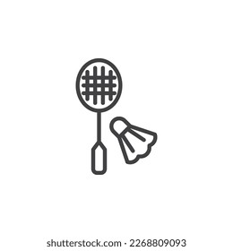 Raqueta de bádminton e icono de línea de acoplamiento. signo de estilo lineal para concepto móvil y diseño web. Icono vectorial del contorno del juego de Badminton. Símbolo, ilustración del logotipo. Gráficos vectoriales