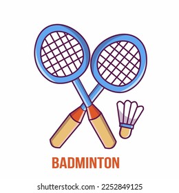 Badminton racket with shuttlecock mockup on white. Vector badminton ball with feather and racket. Athletic lifestyle, sport design