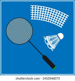 Badminton racket, shuttlecock and net. Vector set