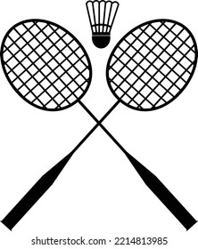 Badminton racket and shuttlecock on white background. Badminton sign. Two badminton racquets or rackets with shuttlecock. flat style.