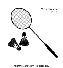 Badminton racket and shuttlecock on white background.