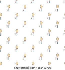 Badminton racket and shuttlecock pattern seamless repeat in cartoon style vector illustration