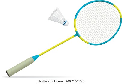 Raqueta de bádminton y Shuttlecock. Ilustración vectorial realista aislada en el fondo blanco, eps