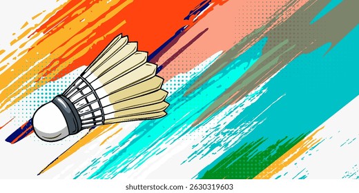Raquete de Badminton e Shuttlecock. Ilustração de vetor realista isolada em fundo branco, eps