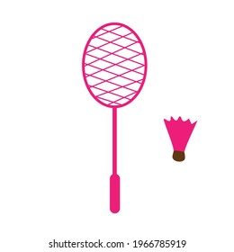 Badminton racket and shuttlecock. Rocket sport indoor and outdoor. Tennis court or beach badminton. Vector illustration.