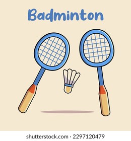 Badminton racket and shuttlecock. Sports equipment, rackets, top view, beige background. illustration for championship, tournament, competition. Vector files