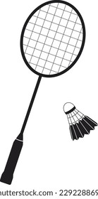 Badminton Racket and Shuttlecock vector black