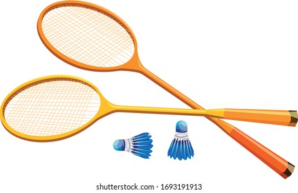 Badminton racket and shuttlecock. Vector illustration of equipments for badminton game sport 