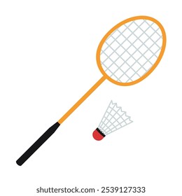Badminton racket and shuttlecock. Vector illustration isolated on white background, hand drawn, flat design