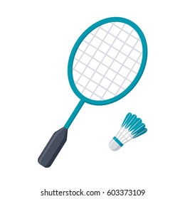 Badminton racket and shuttlecock, vector illustration in flat style
