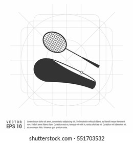 Badminton racket and shuttlecocks icon in black on white. Sport vector illustration

