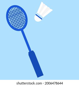 Badminton racket and shuttlecock.Tournament template.Sign, symbol, icon or logo isolated.Banner design.Relaxing and playing.Sport concept.Cartoon vector illustration.Flat design.