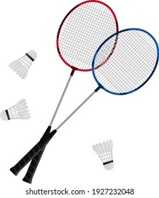 Badminton racket and shuttles isolated vector illustration.