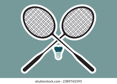 Badminton with Racket Sticker vector illustration. Sport object icon design concept. Sports badminton game elements sticker design logo.