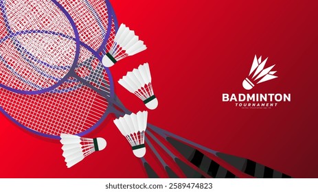 Badminton racket with white badminton shuttlecock background, badminton court indoor badminton sports wallpaper with copy space , illustration Vector EPS 10