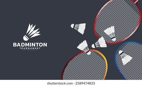 Badminton racket with white badminton shuttlecock background, badminton court indoor badminton sports wallpaper with copy space , illustration Vector EPS 10