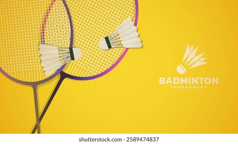 Badminton racket with white badminton shuttlecock background, badminton court indoor badminton sports wallpaper with copy space , illustration Vector EPS 10